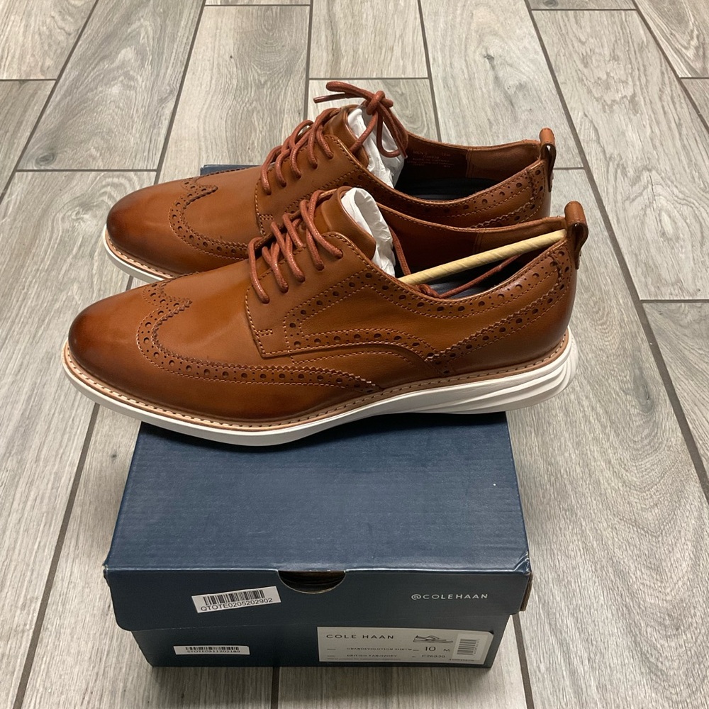 Men's Cole Haan Grand Evolution Shortwing Oxford British Tan/Ivory Sz 10 C26930 - Picture 4 of 7